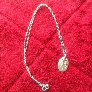 Vintage Silver Gemini Constellation Zodiac Sign Pendant with Zircon Stones